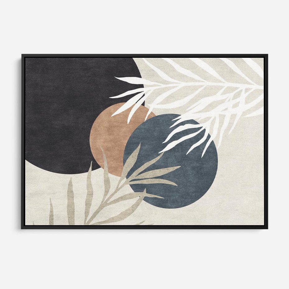 Obraz w ramie 70x50 - Symfonia skradzionych chwil - cienie liści palmy, beżowe tłó - rama czarna