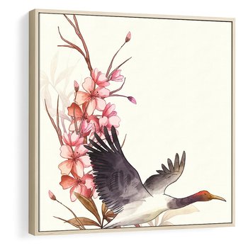 Obraz w ramie 50x50 - Szept Japonii - japońska sztuka, ptak - rama drewno