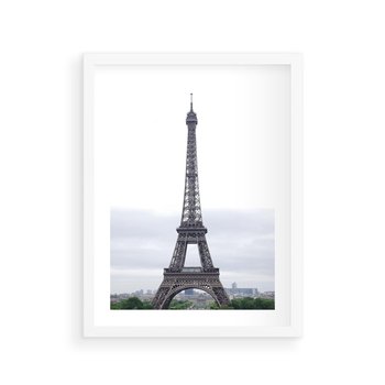 Plakat w ramie 50x70 - Eiffla w mglistym świetle - Eiffla, Paryż - rama biała