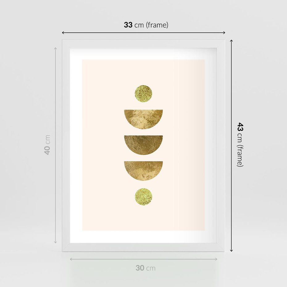 Plakat w ramie 30x40 - Harmonijne Odbicia - geometryczne złote kształty, tekstura - rama biała