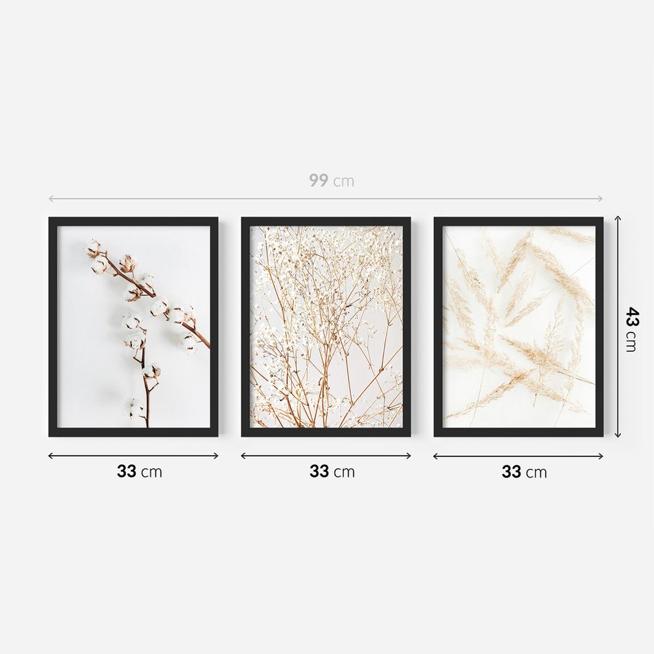 Zestaw obrazy w ramie 30x40 galeria - Suche, trawy, boho, styl - rama czarna