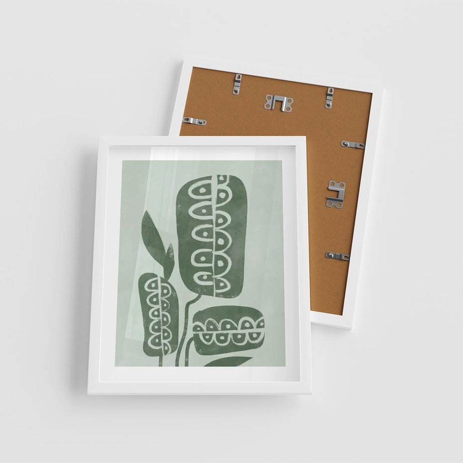 Plakat w ramie 40x50 - Nurtująca Zieleń - abstrakcyjny zielony motyw, skandynawski design - rama biała