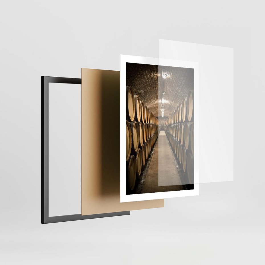 Plakat w ramie 50x70 - Winniczka - winnica, beczki - rama czarna