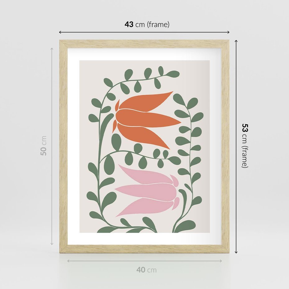 Plakat w ramie 40x50 - Rozkwitające Kontury - plakat, kwiaty - rama drewno