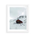 Plakat w ramie 40x50 - Zimowa Magia - domek, śnieg - rama biała