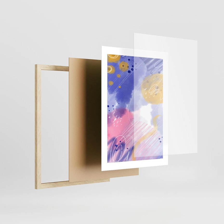 Plakat w ramie 30x40 - Rozbijające Plamy - abstrakcyjny plakat, pastelowe kolory - rama drewno