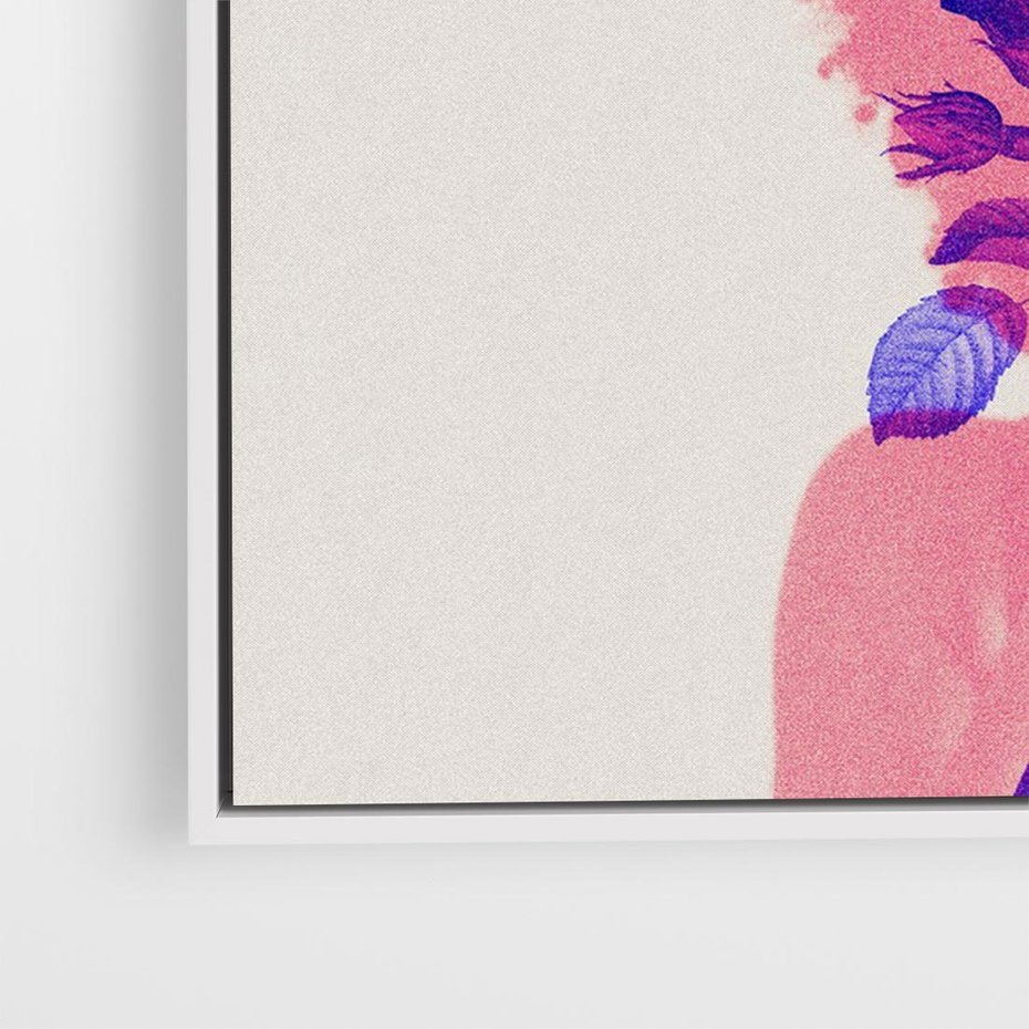 Obraz w ramie 120x80 - Kwiaty we Włosach - różowa postać, grafika - rama biała