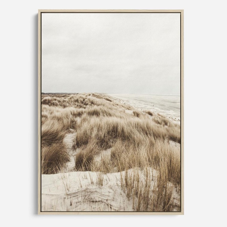 Obraz w ramie 50x70 - Nadmorskie Wydmy - fotografia, kolory sepii - rama drewno