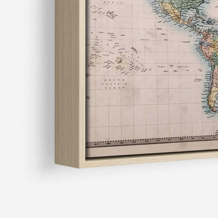 Obraz w ramie 70x50 - Światło Przeszłości - retro mapa świata, mapa - rama drewno