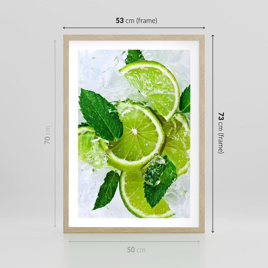 Plakat w ramie 50x70 - Ożywczy duet limonek i cytryn - limonki, cytryny - rama drewno