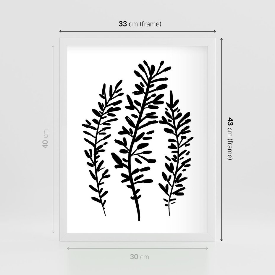 Plakat w ramie 30x40 - Spokojne Wiatrem Uginane - szkic, czarno biały - rama biała