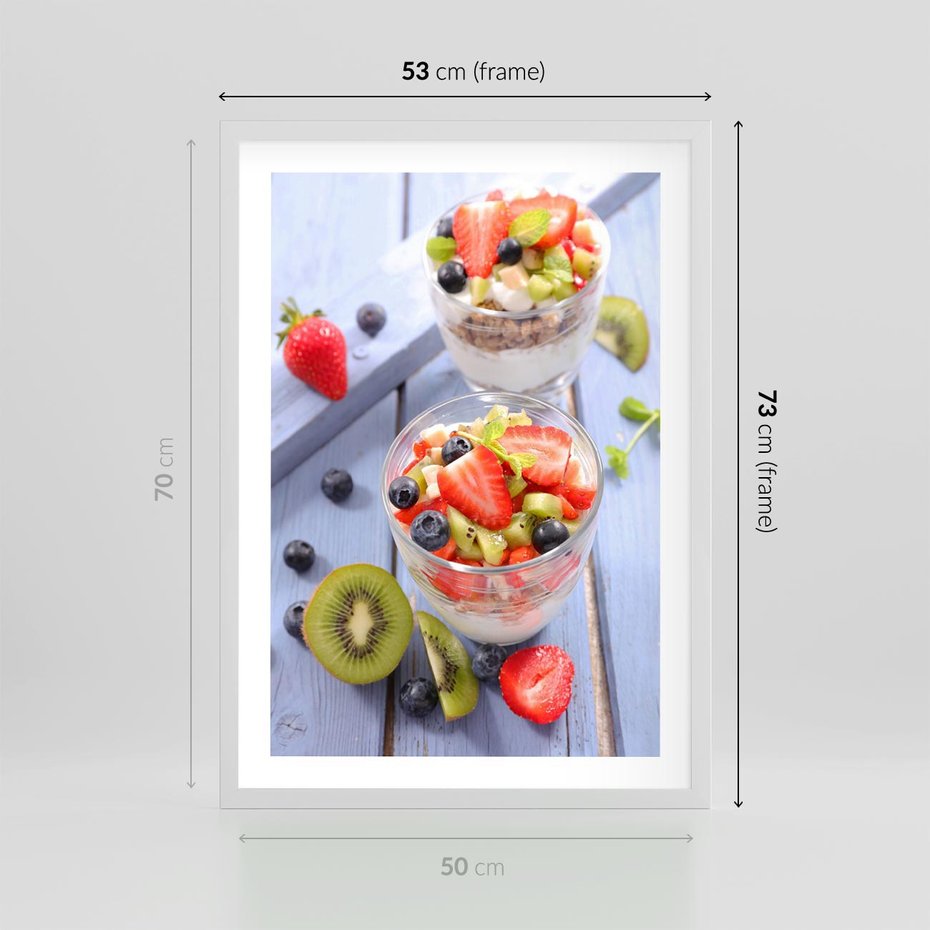 Plakat w ramie 50x70 - Świeżość i Zdrowie - sałatka, owoce - rama biała