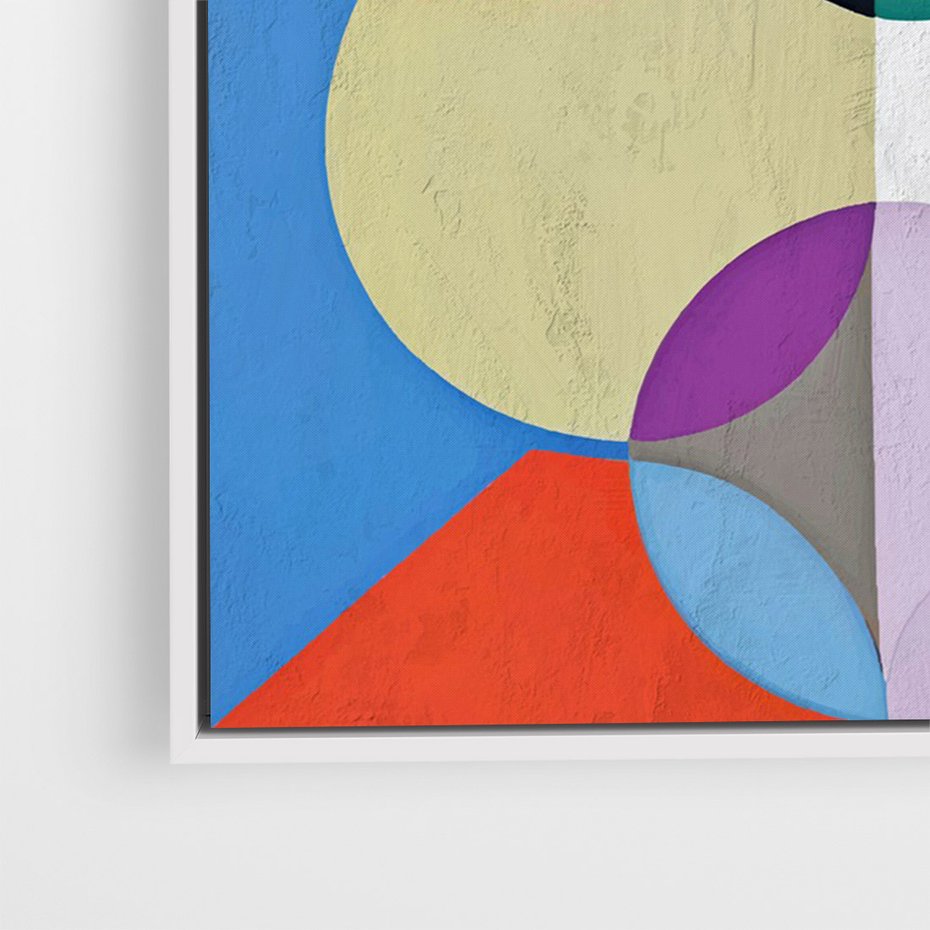 Obraz w ramie 50x70 - Tajemnicze Odbicia Czasu - abstrakcyjne geometryczne kształty, olejny obraz - rama biała