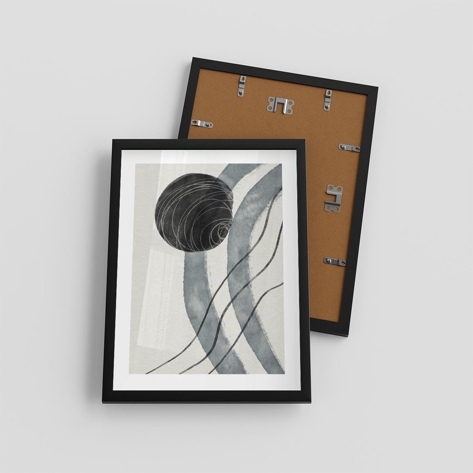 Plakat w ramie 30x40 - Abstrakcyjne Kształty w Szarościach - abstrakcja, akwarelowe plamy - rama czarna