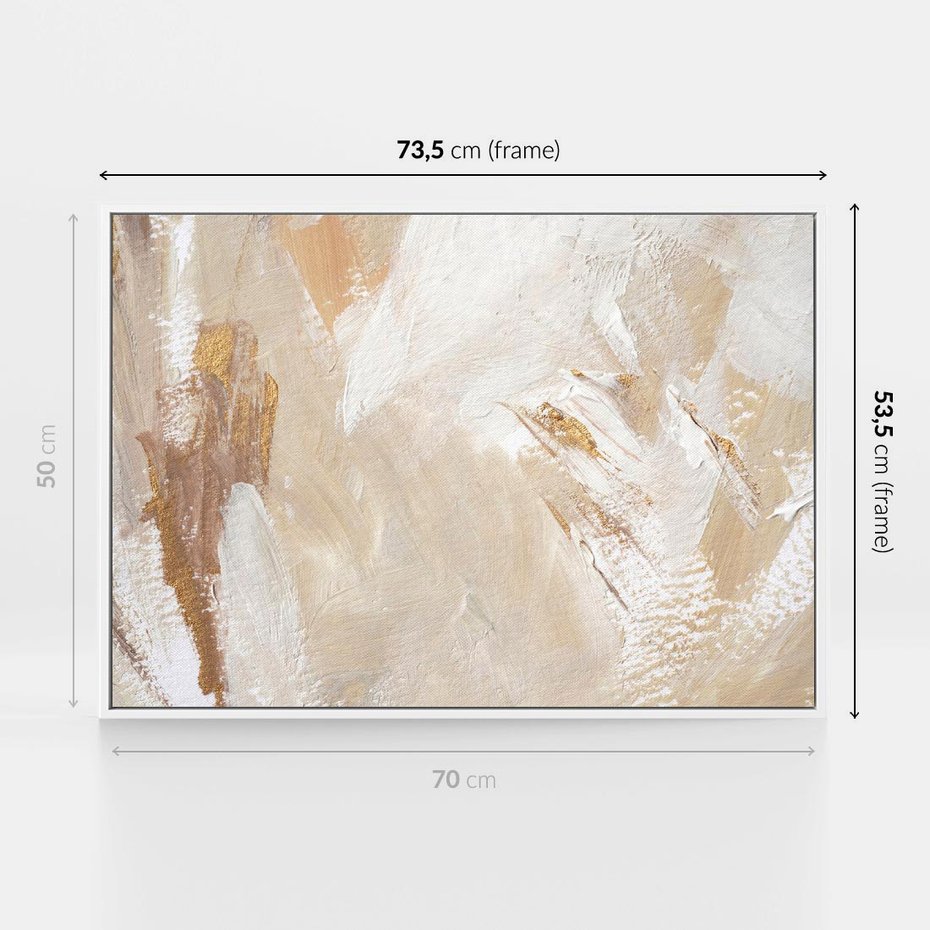 Obraz w ramie 70x50 - Elegancja w Złocistym Chaosie - złoto beż, abstrakcja - rama biała
