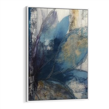 Obraz w ramie 80x120 - Tekstura Kwiatu - olejny obraz, niebieski kwiat - rama biała