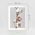 Plakat w ramie 30x40 - Spokojna Gałązka Bawełny - gałązka bawełny, prosta spokojna fotografia - rama biała