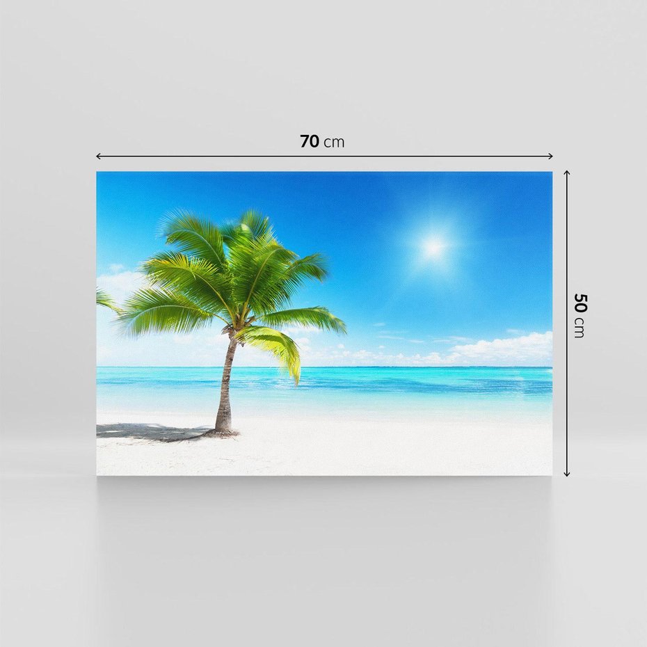 Obraz na płótnie 70x50 - Wakacyjne uniesienie: plaża i palma - plaża, morze