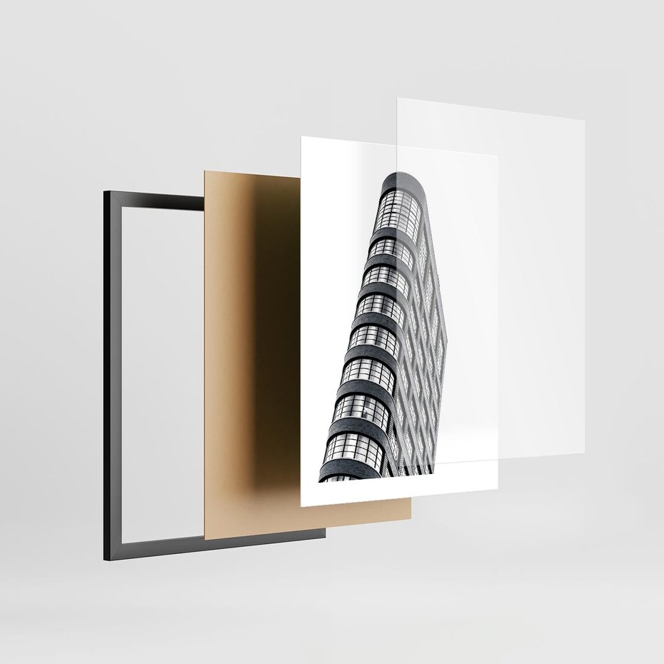 Plakat w ramie 30x40 - Wieżowiec na Monochromatycznym Obrazie - architektura, wieżowiec - rama czarna