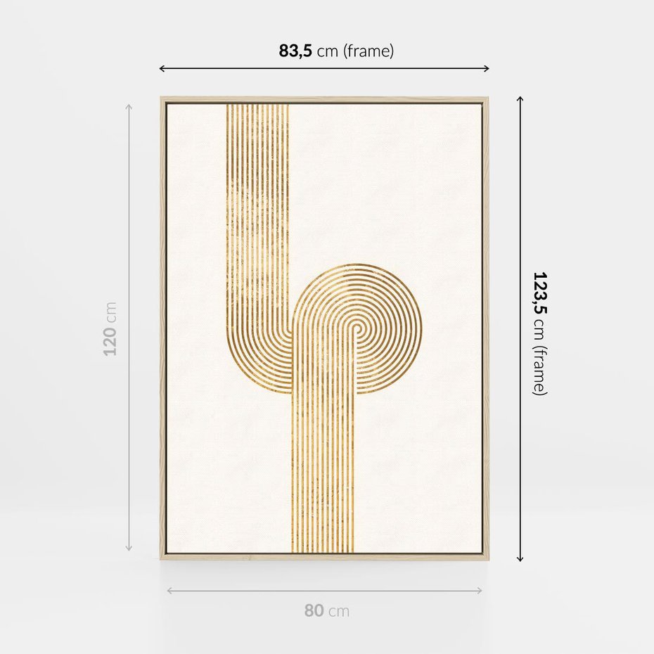 Obraz w ramie 80x120 - Podróżne Kształty - geometryczne linie w złotym kolorze, minimalizm - rama drewno