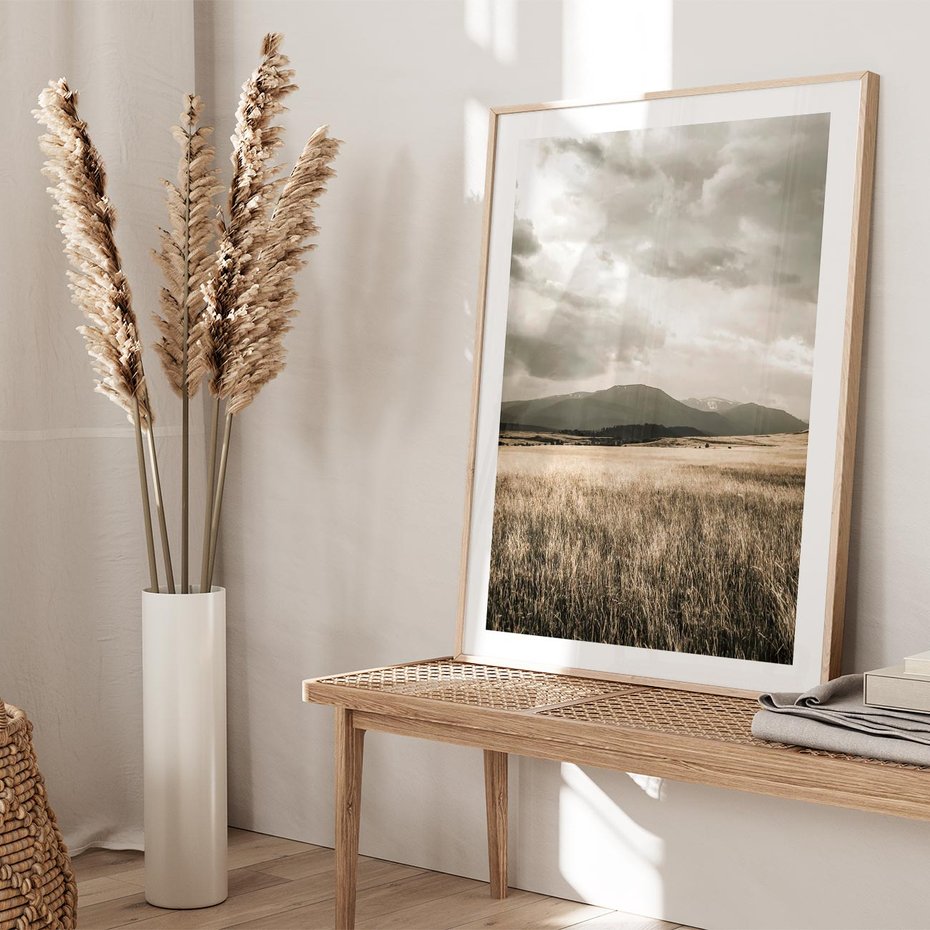 Plakat w ramie 30x40 - Nostalgiczny Krajobraz - pole, krajobraz - rama drewno