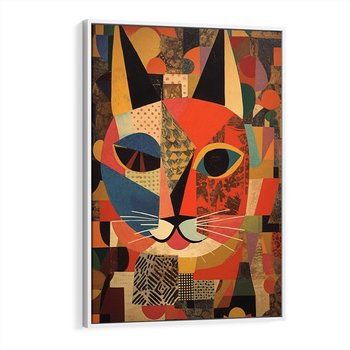 Obraz w ramie 80x120 - Impresje Nieznanych Odniesień - abstrakcyjny obraz olejny, kot - rama biała