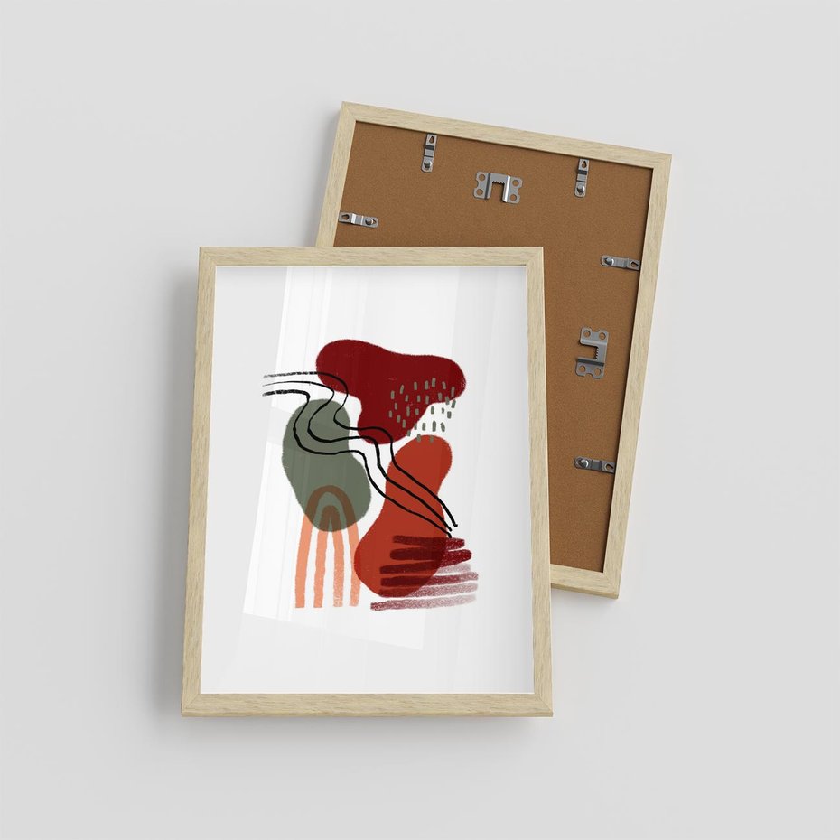 Plakat w ramie 30x40 - Boho Przenikanie - abstrakcyjna sztuka, boho kształty - rama drewno