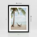 Plakat w ramie 30x40 - Relaks na plaży - palma, hamak - rama czarna