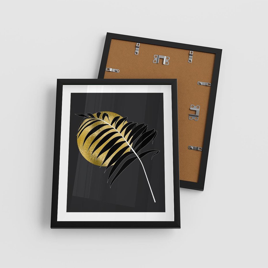 Plakat w ramie 40x50 - Egzotyczna Elegancja - palma, na czarnym tle - rama czarna