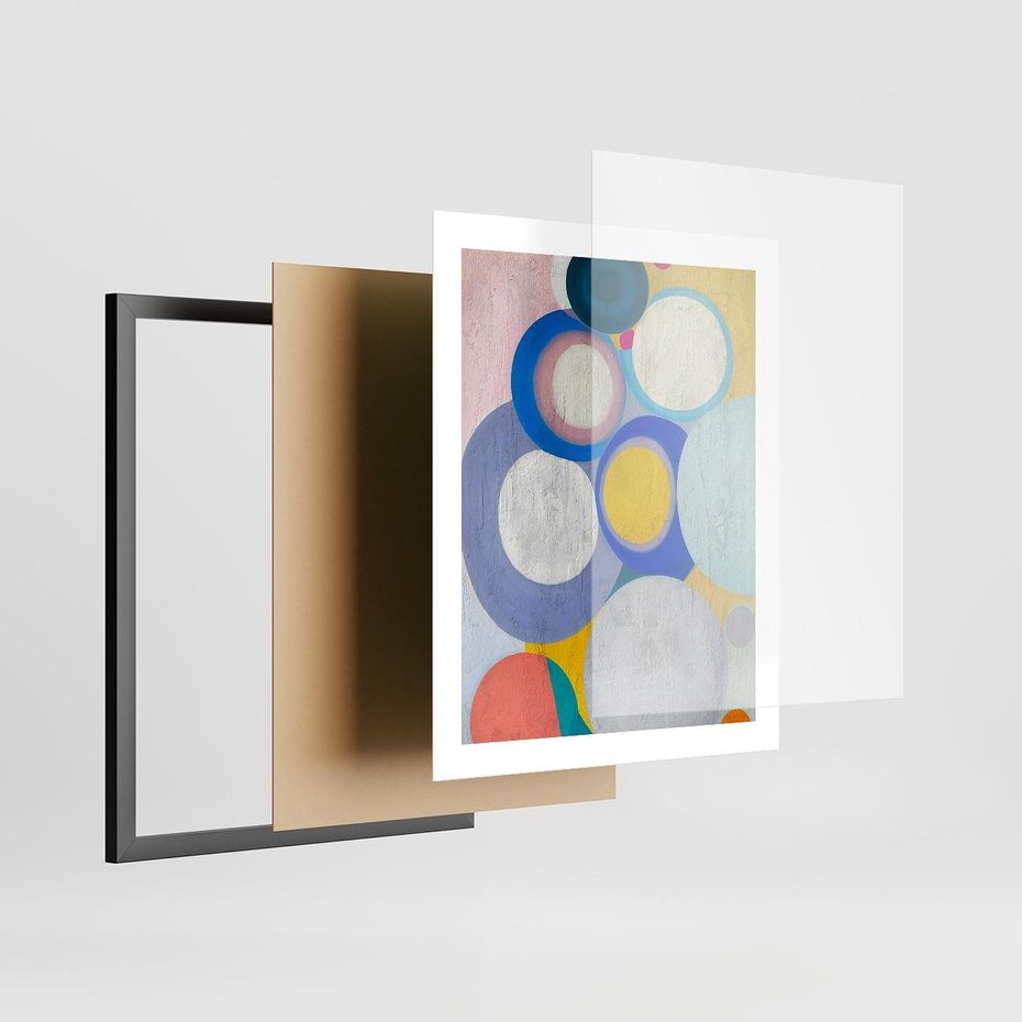 Plakat w ramie 40x50 - Rozkwitająca Symfonia Serca - abstrakcyjne geometryczne kształty, olejny obraz - rama czarna