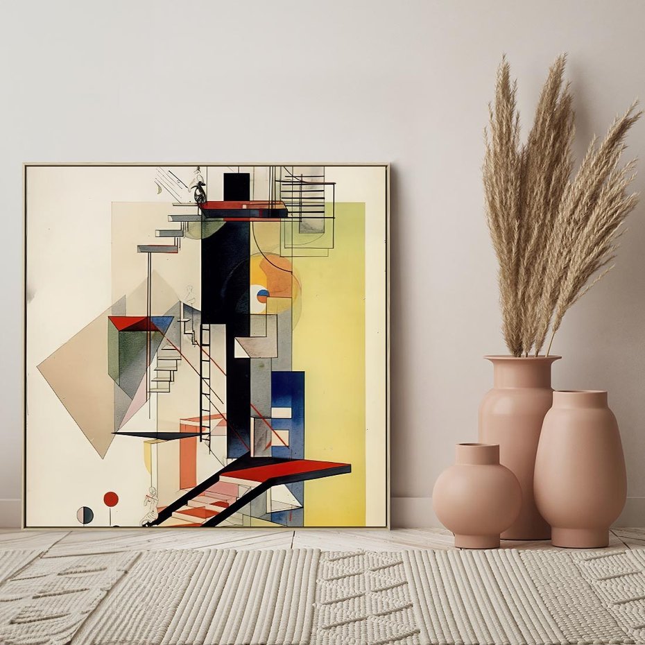 Obraz w ramie 80x80 - Kolorowe Wnętrza Inspiracji - abstrakcyjny obraz, jak kandinsky - rama drewno