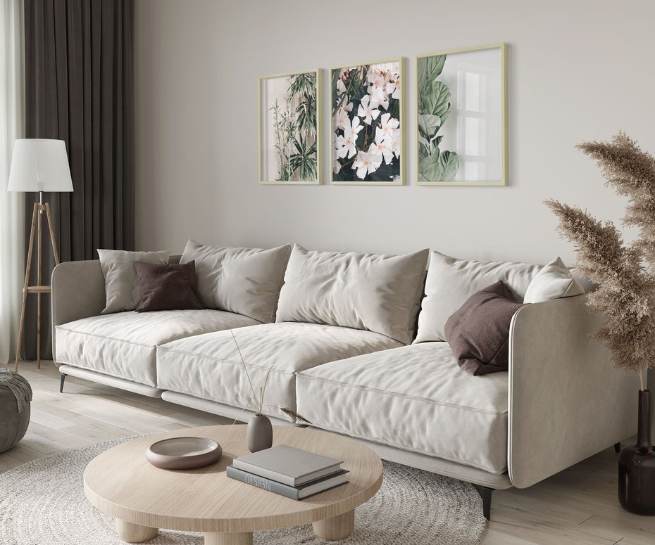 Zestaw obrazy w ramie 30x40 galeria - Liście, kwiaty, nowoczesny, styl - rama drewno