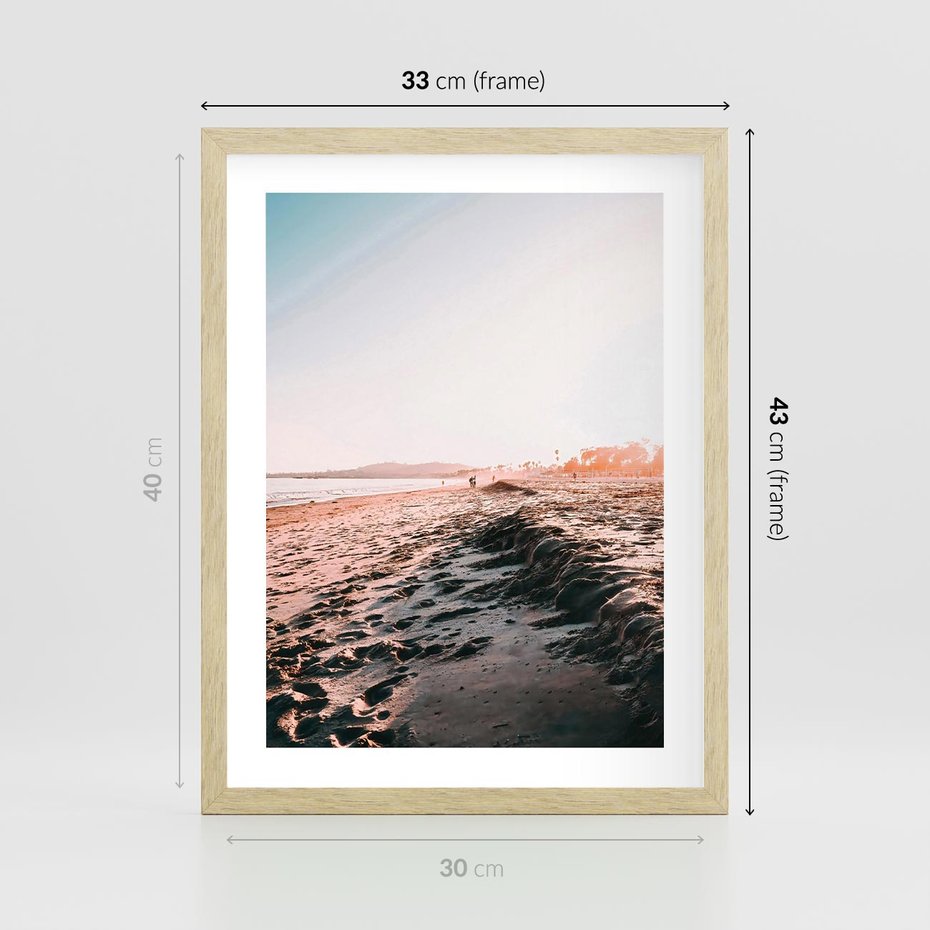 Plakat w ramie 30x40 - Błogie Chwile na Plaży - plaża, zachód słońca wakacje - rama drewno