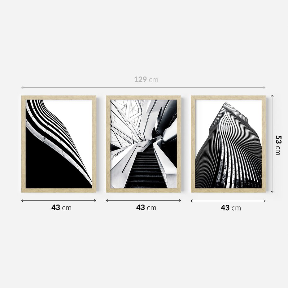 Zestaw obrazy w ramie 40x50 galeria - Architektura, czarno, biały, miasto - rama drewno