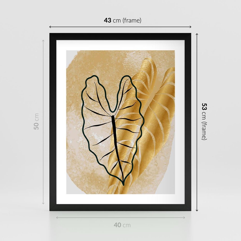 Plakat w ramie 40x50 - Monstera w Złocie - złote liście monstery, grafika - rama czarna