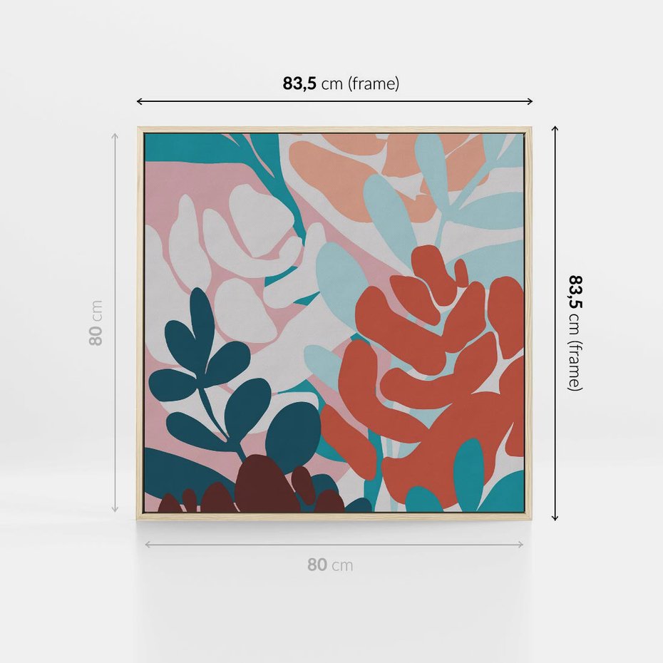 Obraz w ramie 80x80 - Impresje Kształtów - abstrakcyjna kompozycja kwiatowych form, kolor zgaszone - rama drewno