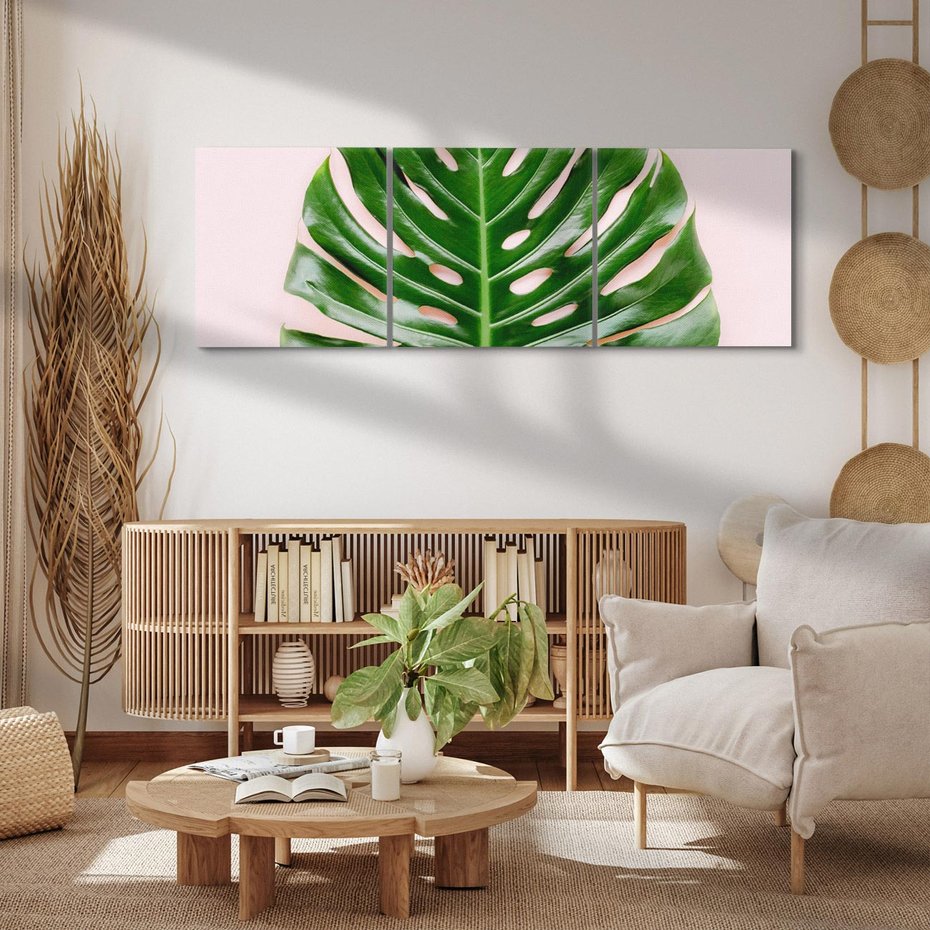 Obraz na płótnie 150x50 - Egzotyczna Roślinność - liście, monstera