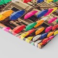 Obraz na płótnie 50x50 - Barwna symfonia wyobraźni - fotografia, kolorowe parasolki podwieszone nad ulicą