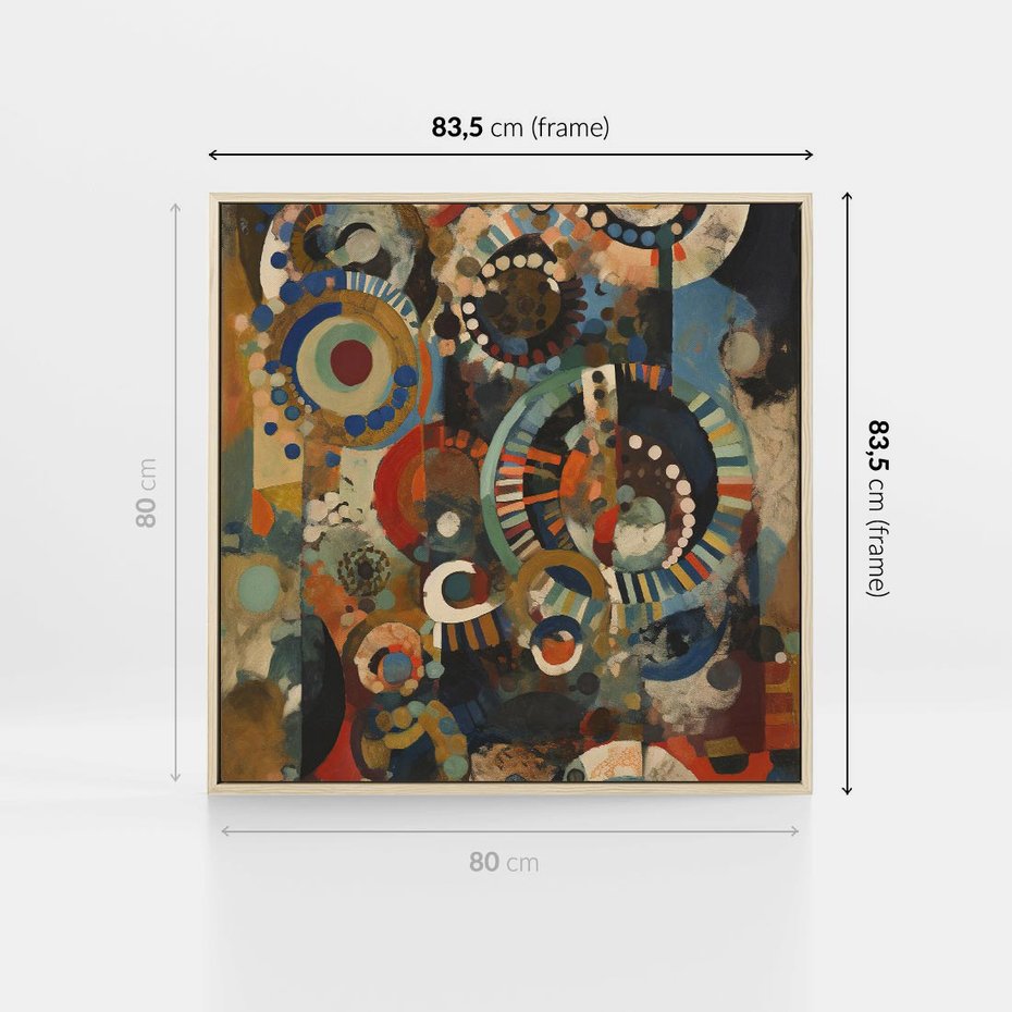 Obraz w ramie 80x80 - Podróżne Wizje Aberracji - abstrakcyjny obraz, mnogość kolorów - rama drewno