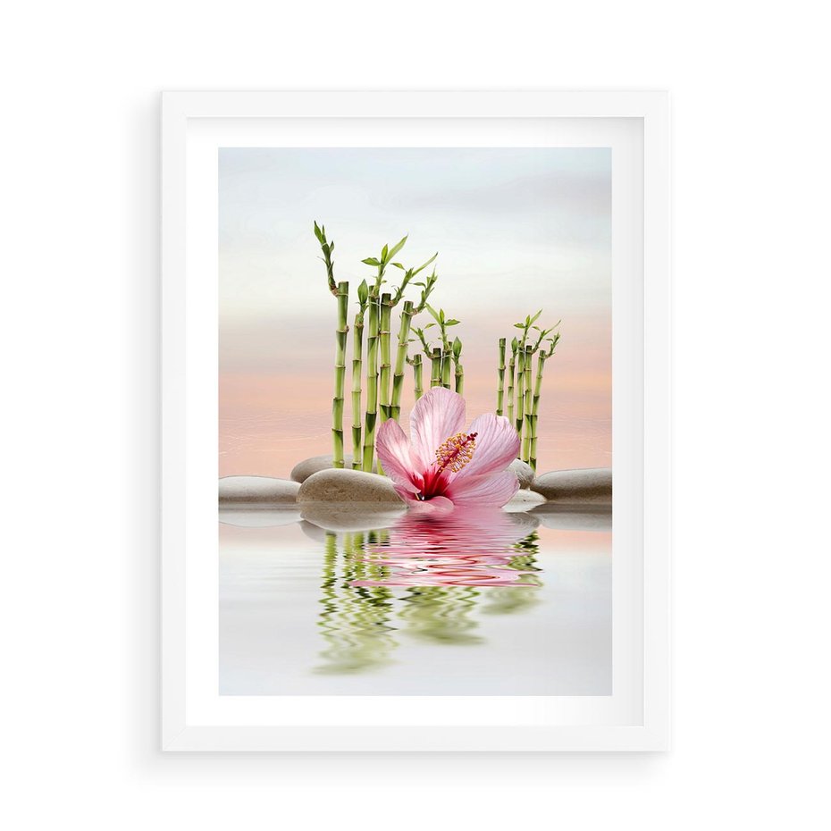 Plakat w ramie 50x70 - Harmonia i relaks - spa, bambus - rama biała