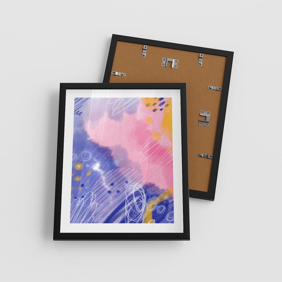 Plakat w ramie 40x50 - Migocące Granice Kształtów - abstrakcyjny plakat, pastelowe kolory - rama czarna