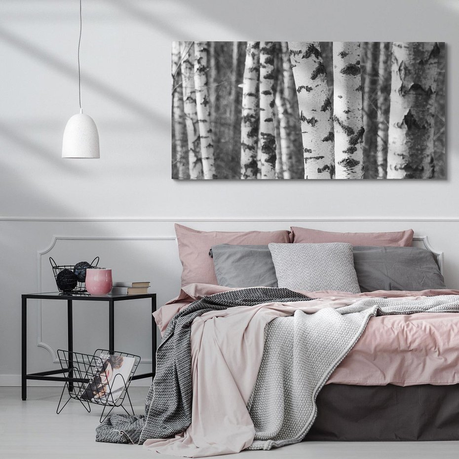 Obraz na płótnie 120x60 - Kontrast Monochromatyczny - brzozy, czarno