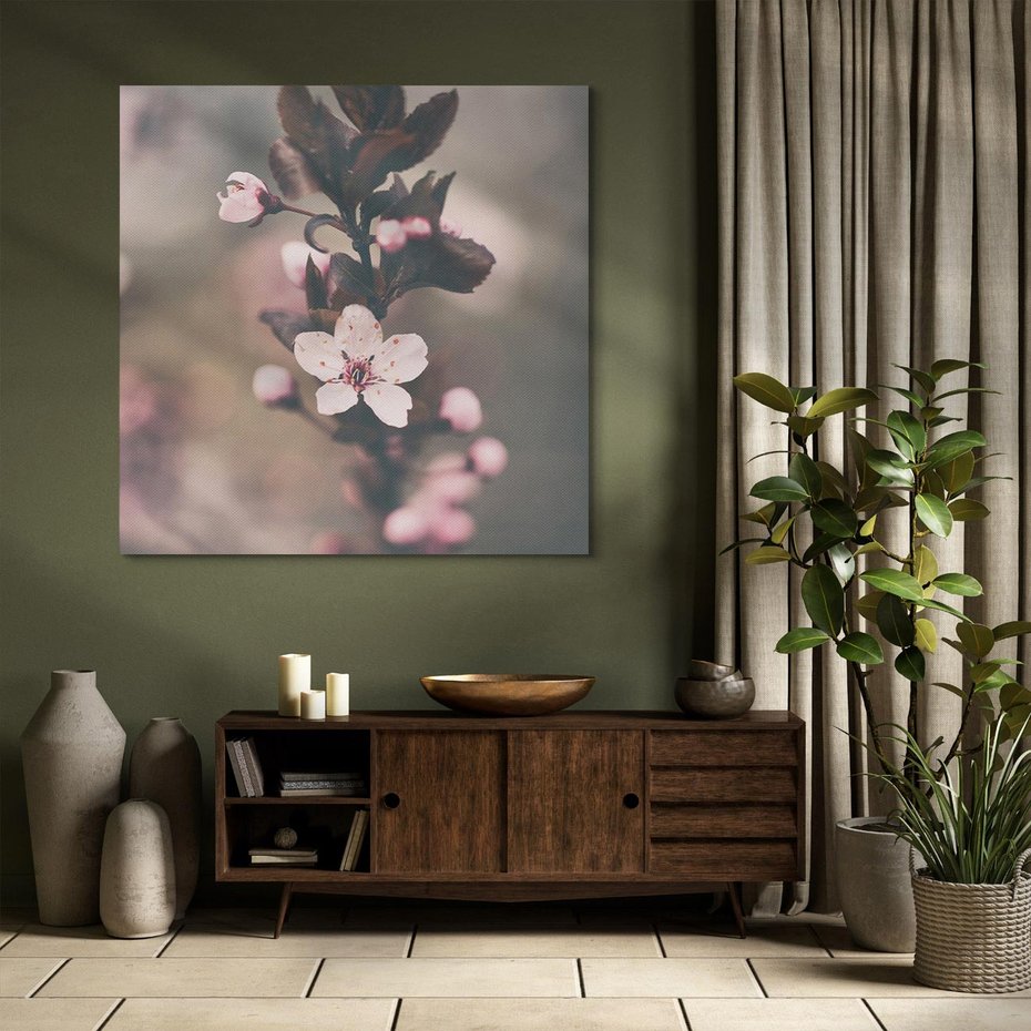 Obraz na płótnie 80x80 - Przemijający Urok - kwitnąca, wiśnia