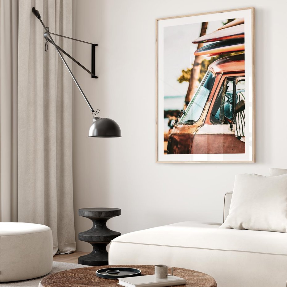 Plakat w ramie 50x70 - Surfingowa Wolność - samochód, stary van - rama drewno