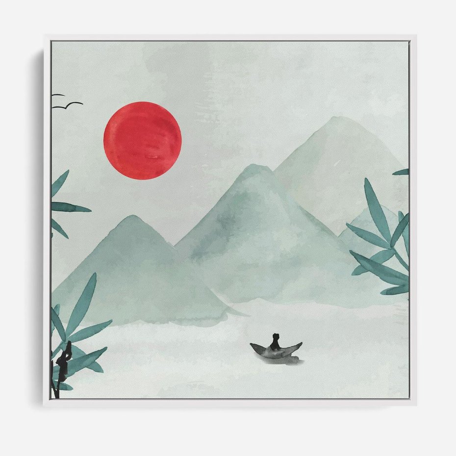 Obraz w ramie 80x80 - Zaklęte Wzgórza - krajobraz, japonia - rama biała