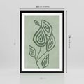 Plakat w ramie 50x70 - Szmaragdowy Oddech - abstrakcyjne delikatne zielone linie, podobne do gałęzi kwiatów - rama czarna