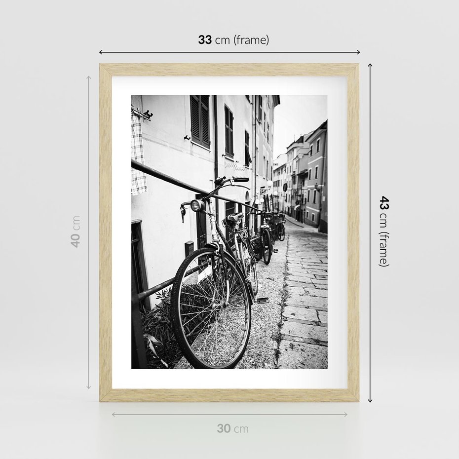 Plakat w ramie 30x40 - Rower w Kontraście - rower, czarno - rama drewno