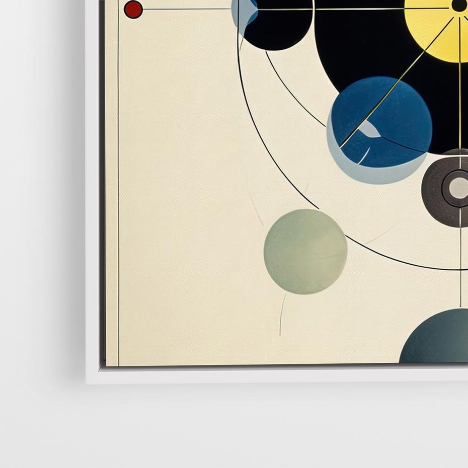 Obraz w ramie 80x80 - Bezgraniczny Taniec Światła - abstrakcyjna geometryczna kompozycja, koła linie - rama biała