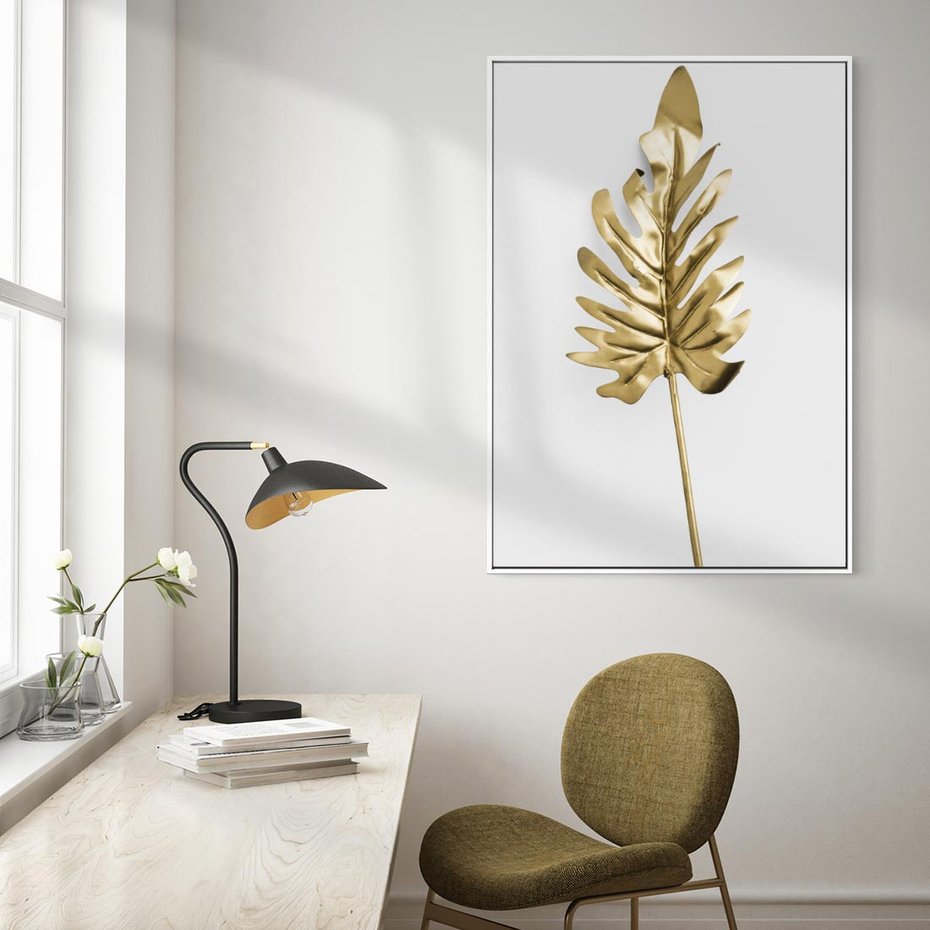 Obraz w ramie 50x70 - Ponadczasowy Urok - złote, liście - rama biała