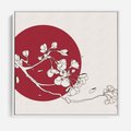 Obraz w ramie 50x50 - Esencja Zen - kwiatnąca wiśnia, orientalna grafika - rama biała